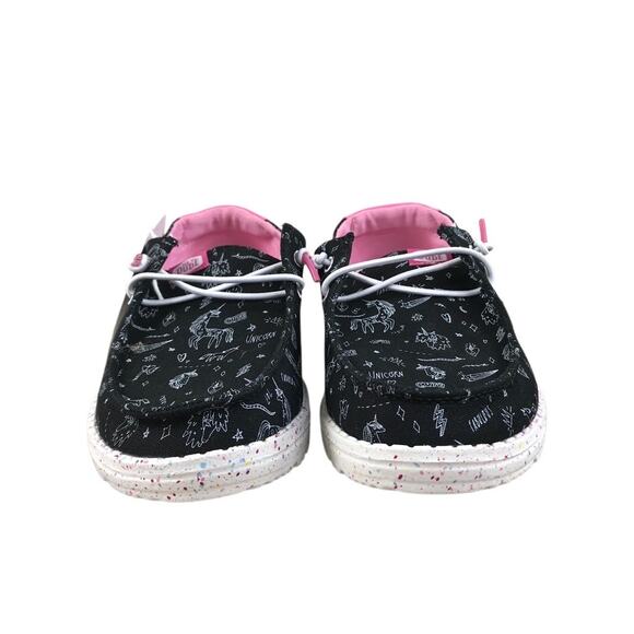 HEY DUDE Wendy Youth Girl Unicorn Black Shoes Y4 Kidcore Vacation Travel NWT - Picture 6 of 13
